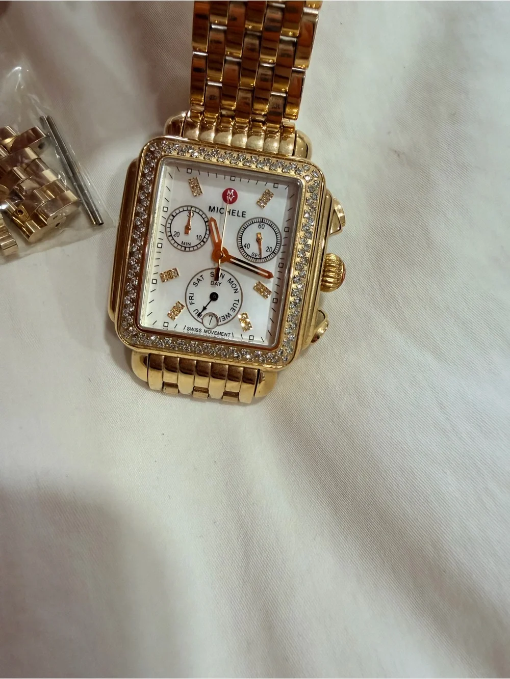 Michele Gold-Tone Diamond Accent Chronograph Bracelet Watch - Picture 11 of 14